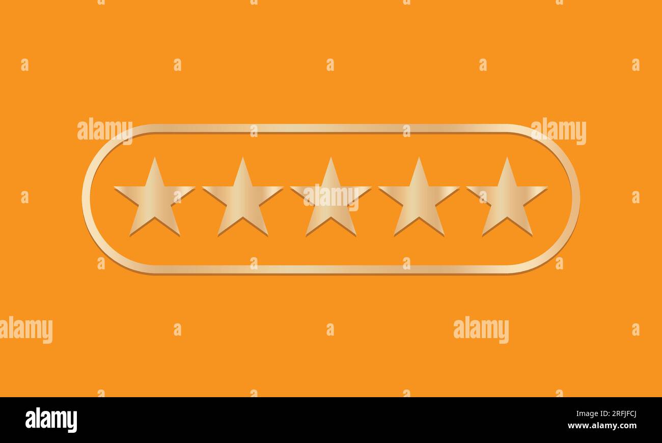 Gold five star rating icon on orange background. Vector illustration. Eps 10. Stock Vector