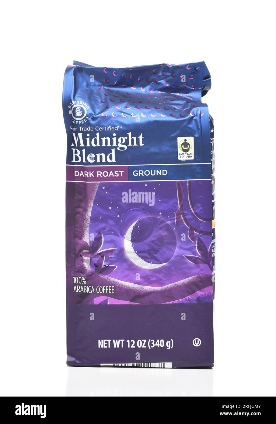 IRVINE, CALIFORNIA - 3 AUG 2023: A bag of Barissimo Coffee Midnight Blend Arabica Dark Roast ground coffee Stock Photo