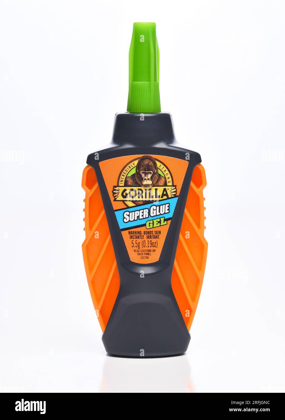 IRVINE, CALIFORNIA - 3 AUG 2023: A bottle of Gorilla Super Glue Gel Stock Photo