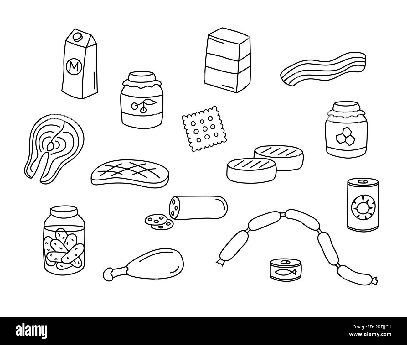 Grocery, preserves, semi finished, ready made and meat products vector