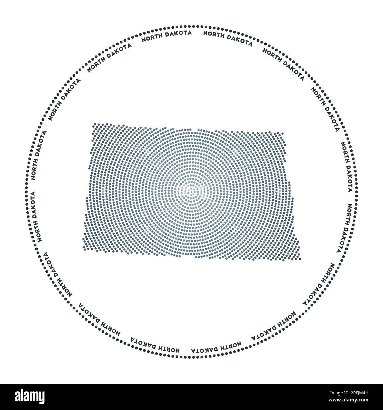 North Dakota round logo. Digital style shape of North Dakota in dotted ...