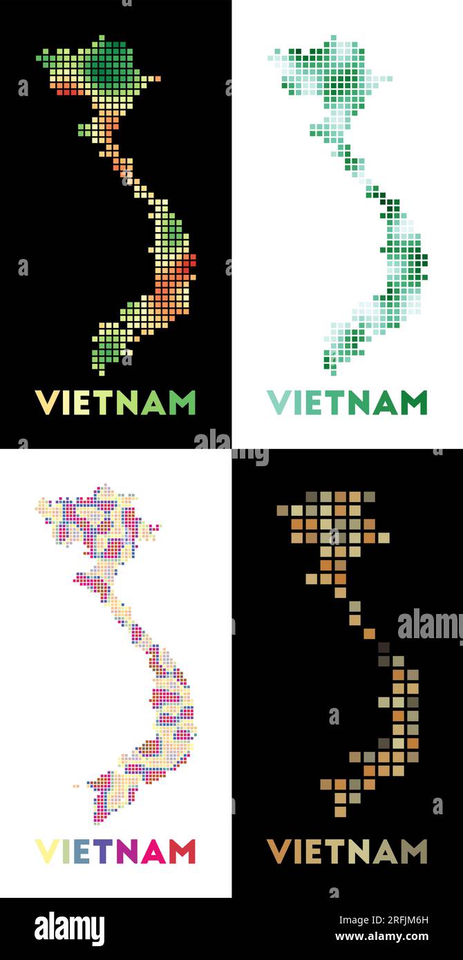 Vietnam map. Collection of map of Vietnam in dotted style. Borders of the country filled with rectangles for your design. Vector illustration. Stock Vector
