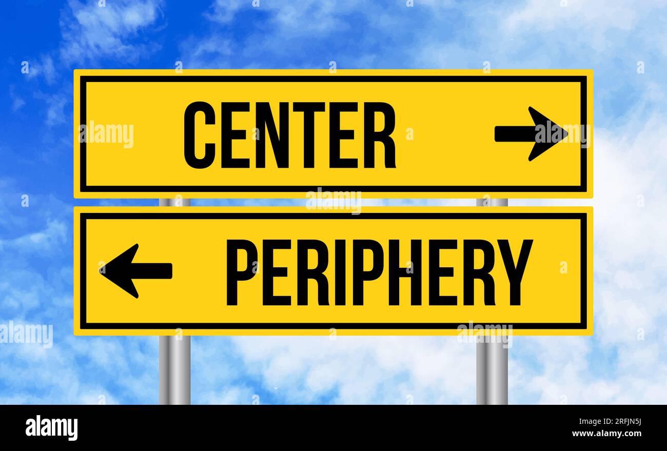 Center or periphery road sign on sky background Stock Photo Alamy