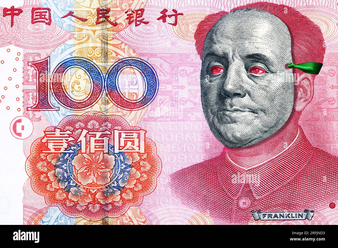 US Dollar and Yuan currency banknotes. USD vs RMB economical war concept Stock Photo