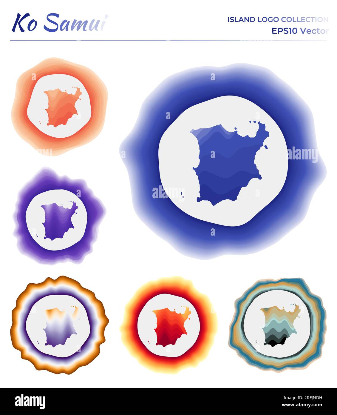 Ko Samui logo collection. Colorful badge of the island. Layers around Ko Samui border shape. Vector illustration. Stock Vector