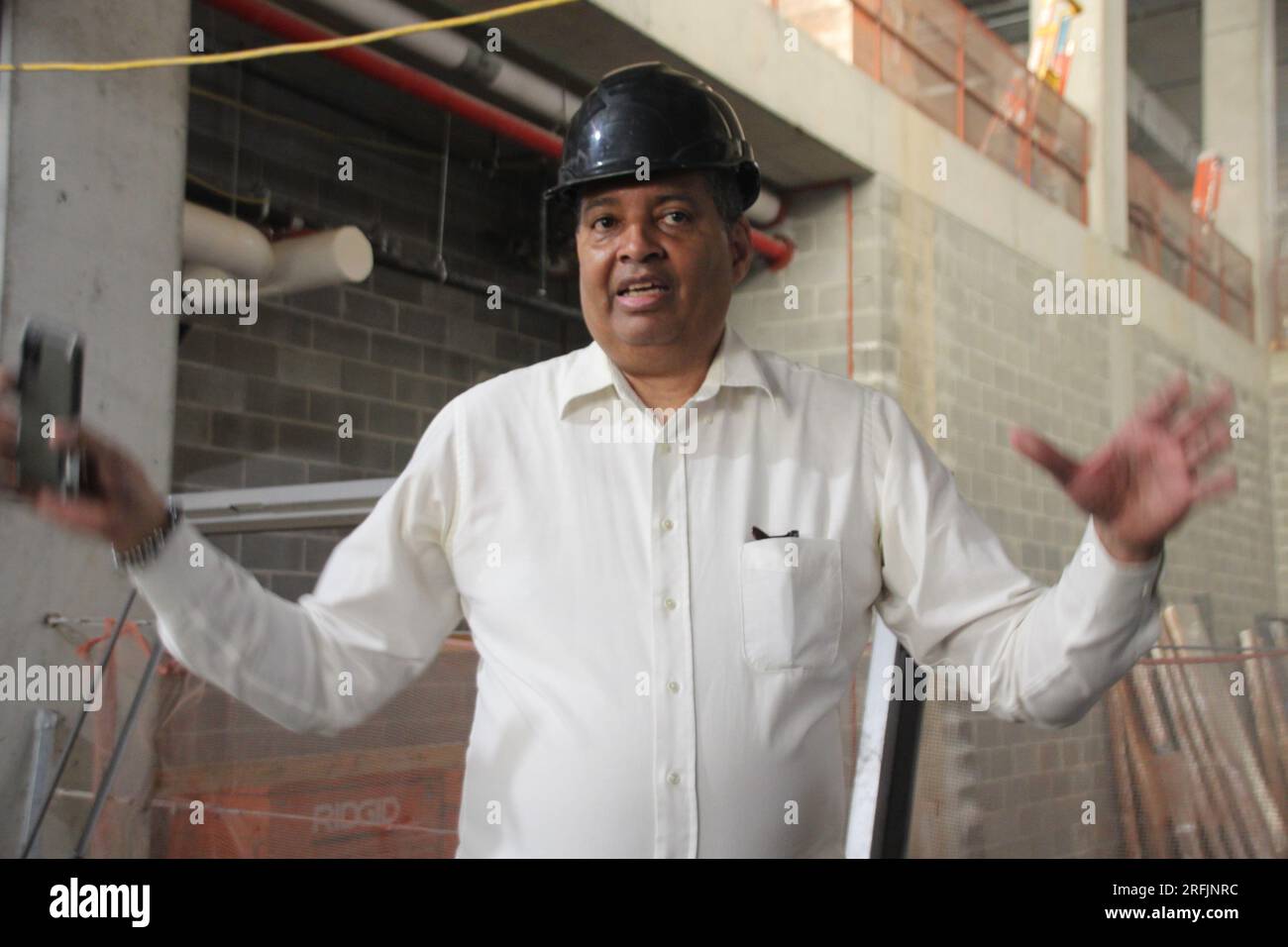 PRODUCTION - 07 June 2023, USA, New York: Rocky Bucano, director of the 'Universal Hip-Hop Museum' (UHHM) in the Bronx, scheduled to open in 2024, giving a tour of the site. Photo: Christina Horsten/dpa Stock Photo