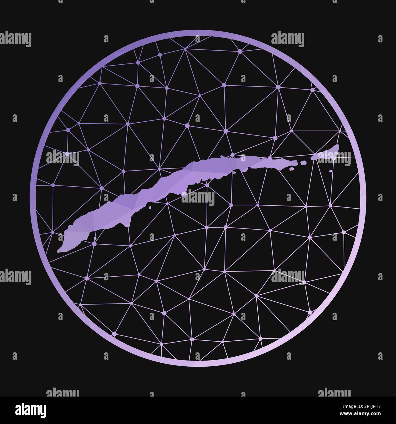 Roatan icon. Vector polygonal map of the island. Roatan icon in geometric style. The island map with purple low poly gradient on dark background. Stock Vector