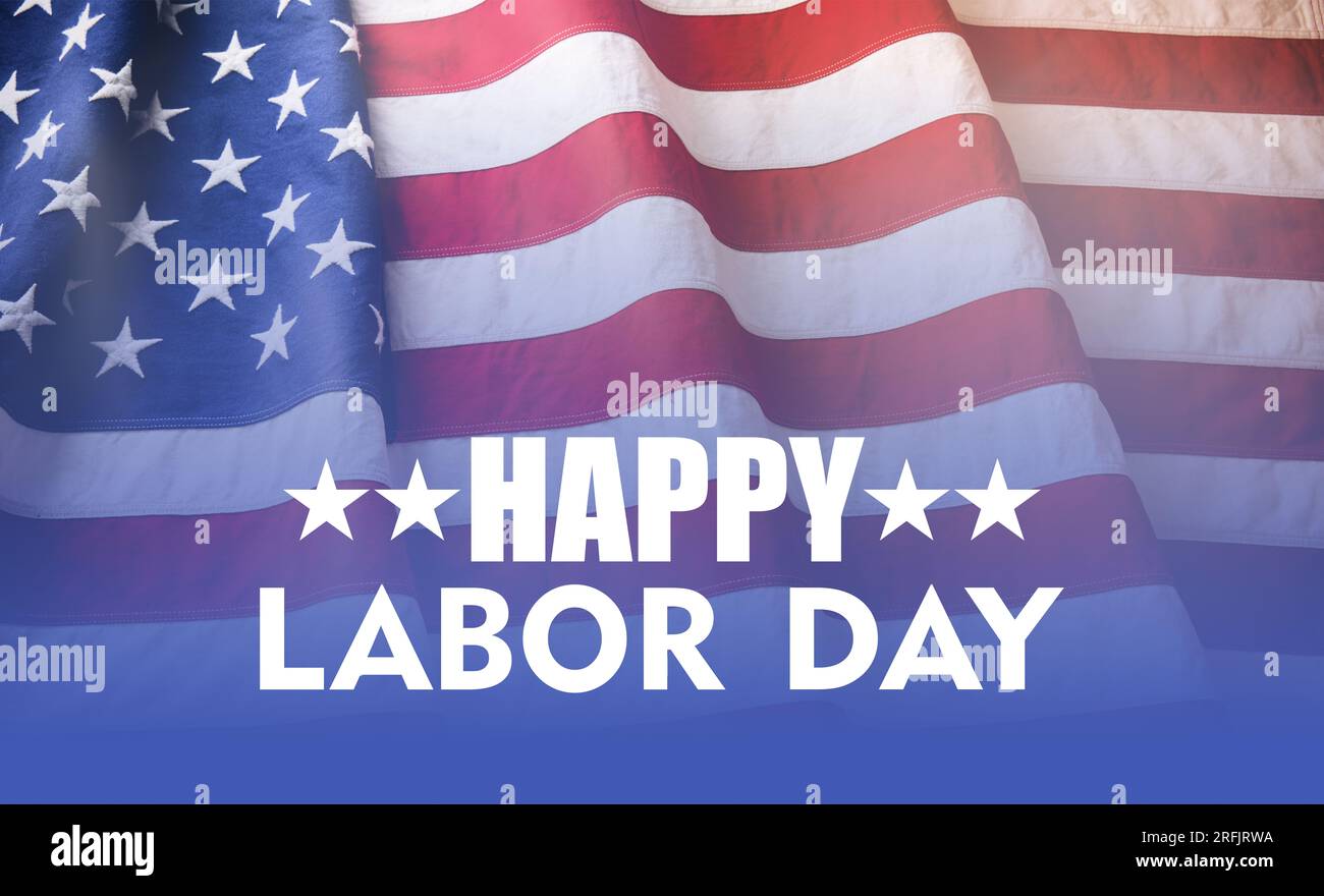 Happy Labor Day text on US America flag background, Labour day celebration Stock Photo