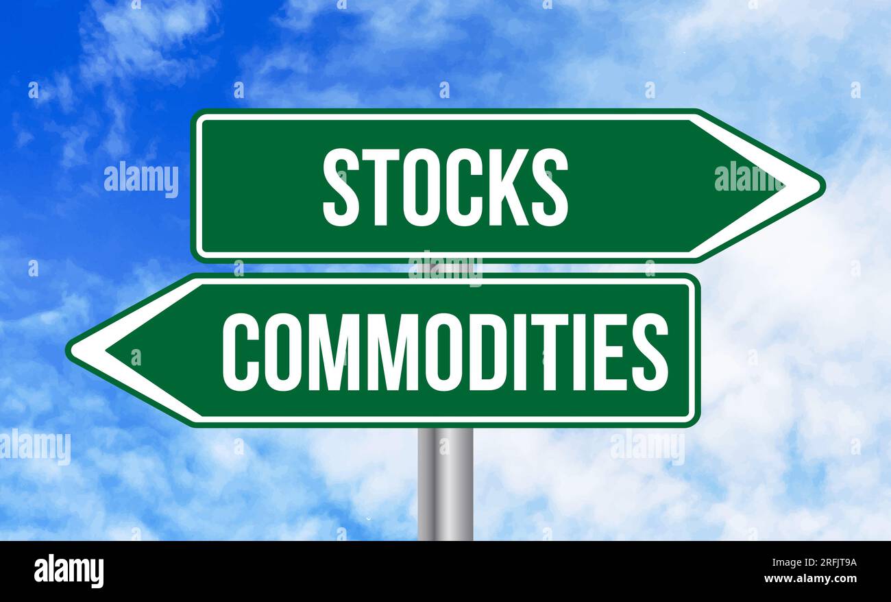 Stocks or commodities road sign on blue sky background Stock Photo - Alamy