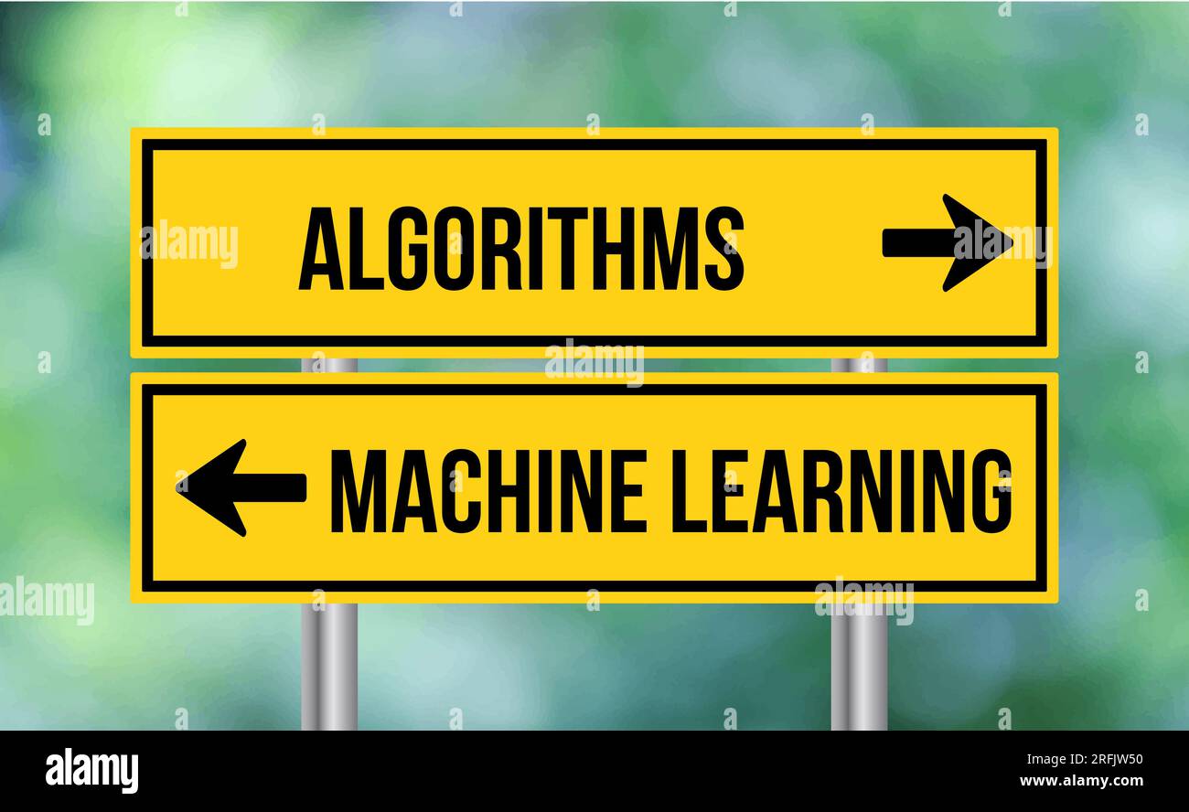 Algorithms or machine learning road sign on blur background Stock Photo ...