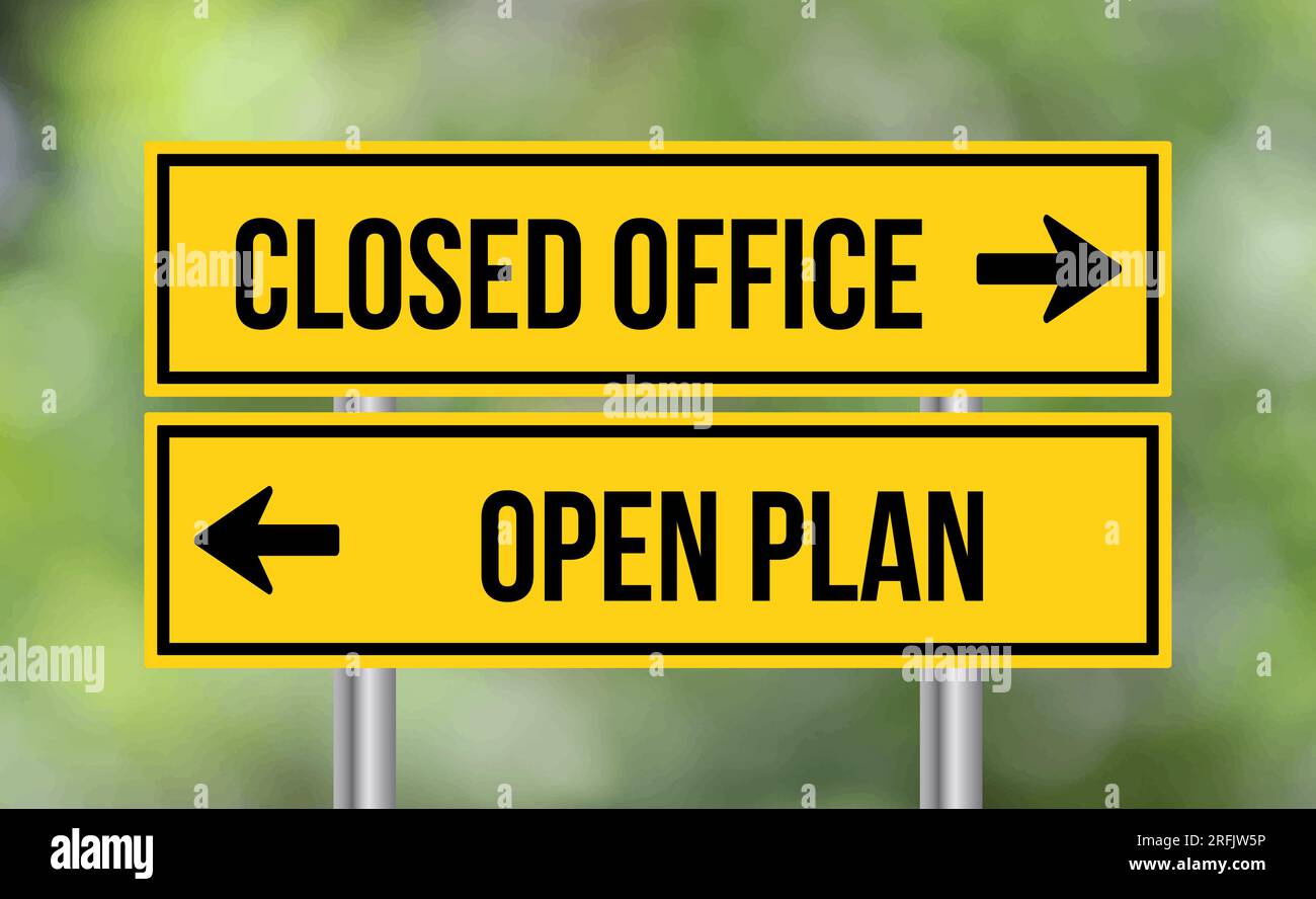Closed office or open plan road sign on blur background Stock Photo Alamy