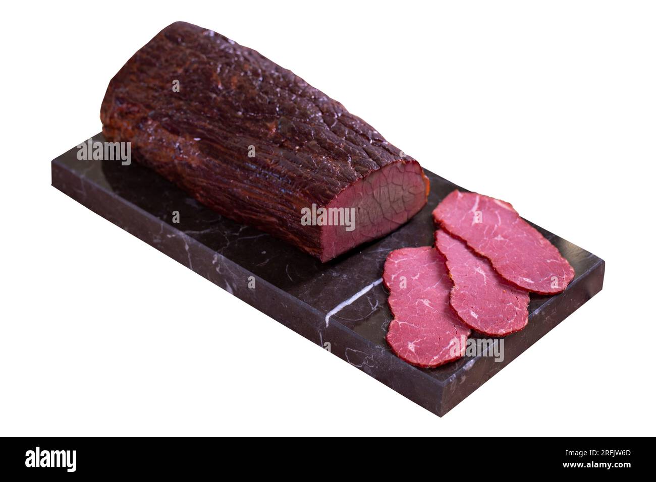 Dry meat isolated on white background. Dried meat made from ribeye meat
