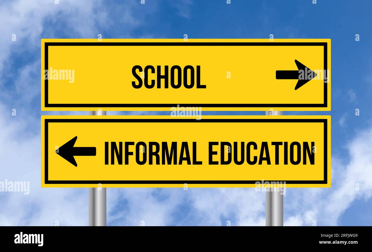 School or informal education road sign on blue sky background Stock ...