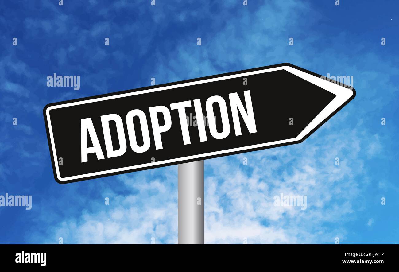 Adoption road sign on cloudy sky background Stock Photo - Alamy