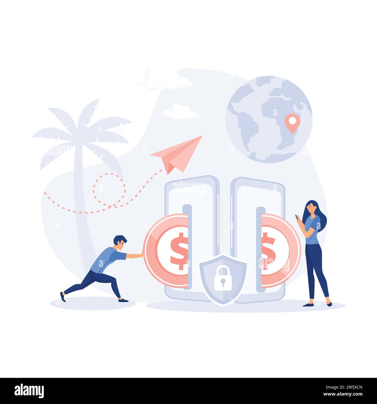 transfers money. successful contactless payment transaction, flat modern vector illustration Stock Vector