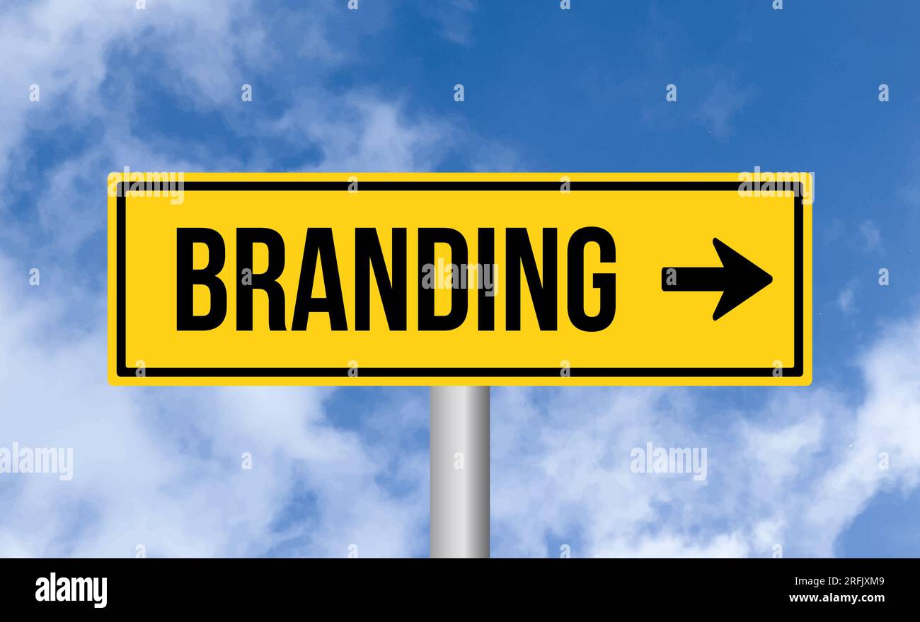 Brading Sign Branding road sign on cloudy sky background Stock Photo - Alamy