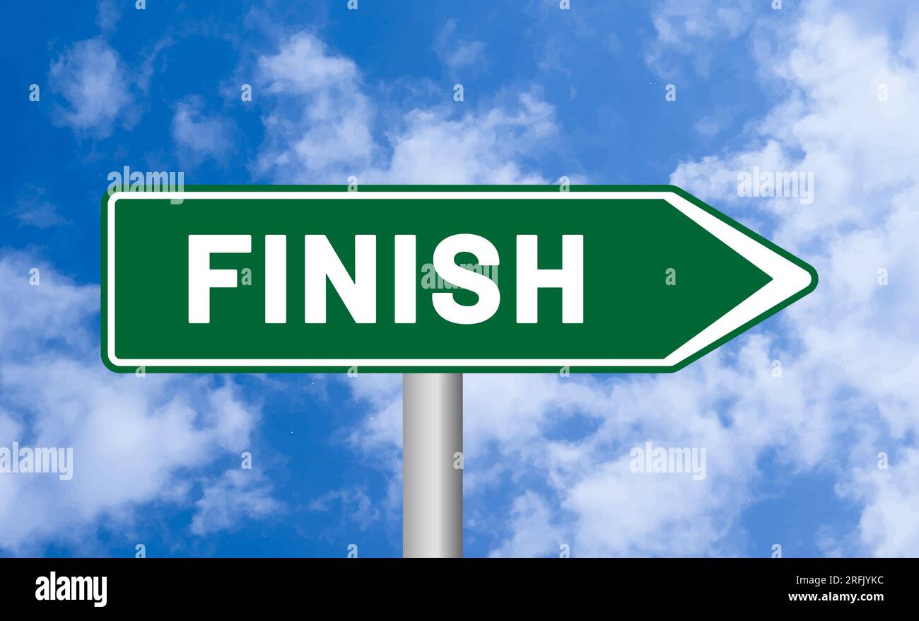 Finish road sign on blue sky background Stock Photo - Alamy