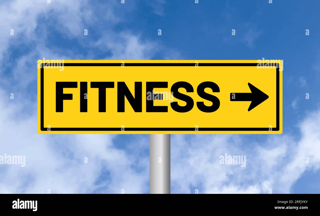 Fitness road sign on cloudy sky background Stock Photo - Alamy