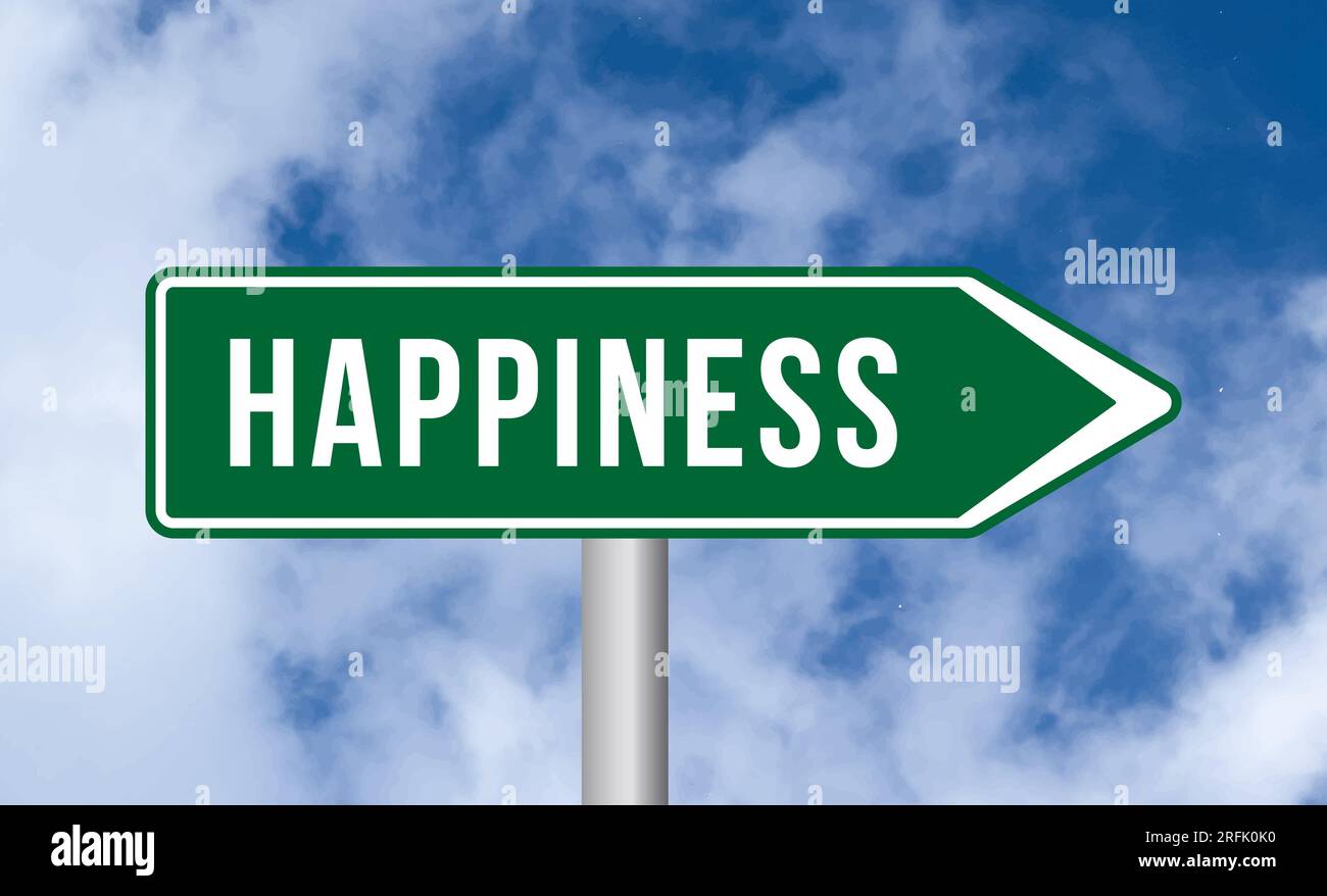 Happiness road sign on cloudy sky background Stock Photo - Alamy