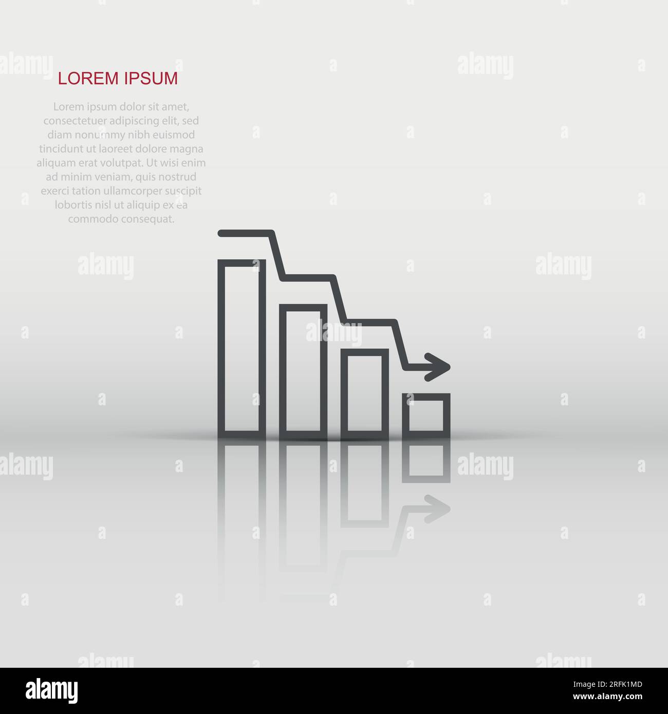 Market trend icon in flat style. Decline arrow with magnifier vector illustration on white isolated background. Decrease business concept. Stock Vector