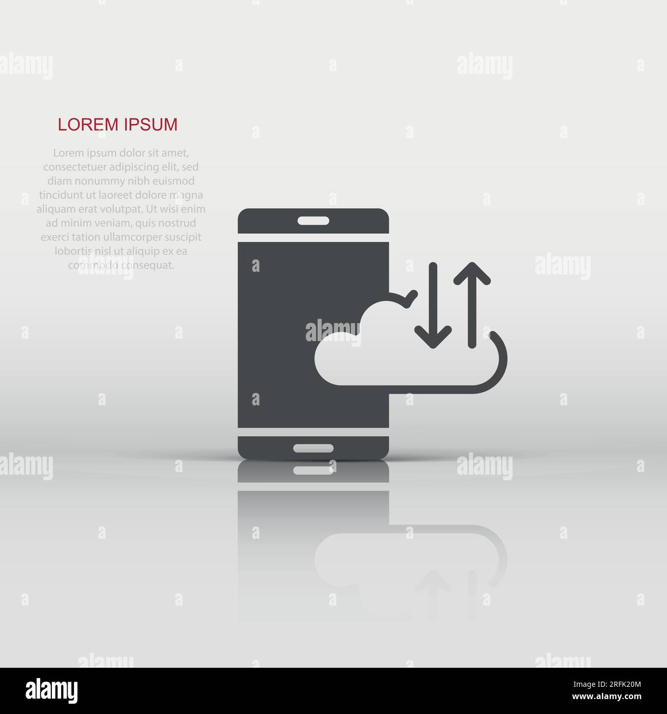 Smartphone with cloud icon in flat style. Phone network storage vector ...