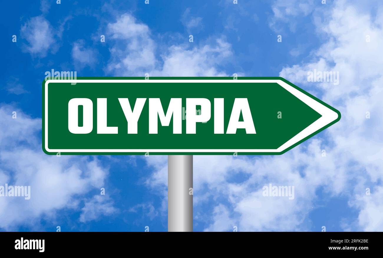 Olympia road sign on blue sky background Stock Photo - Alamy