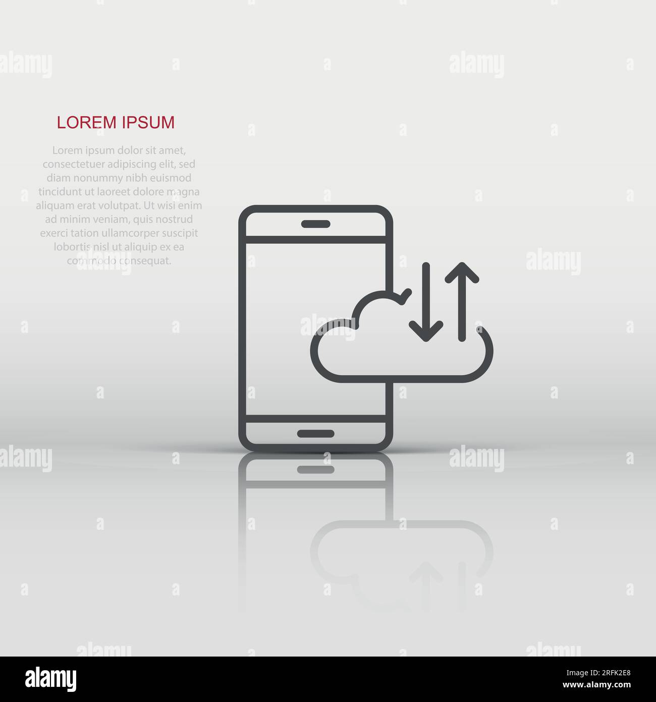 Smartphone with cloud icon in flat style. Phone network storage vector ...