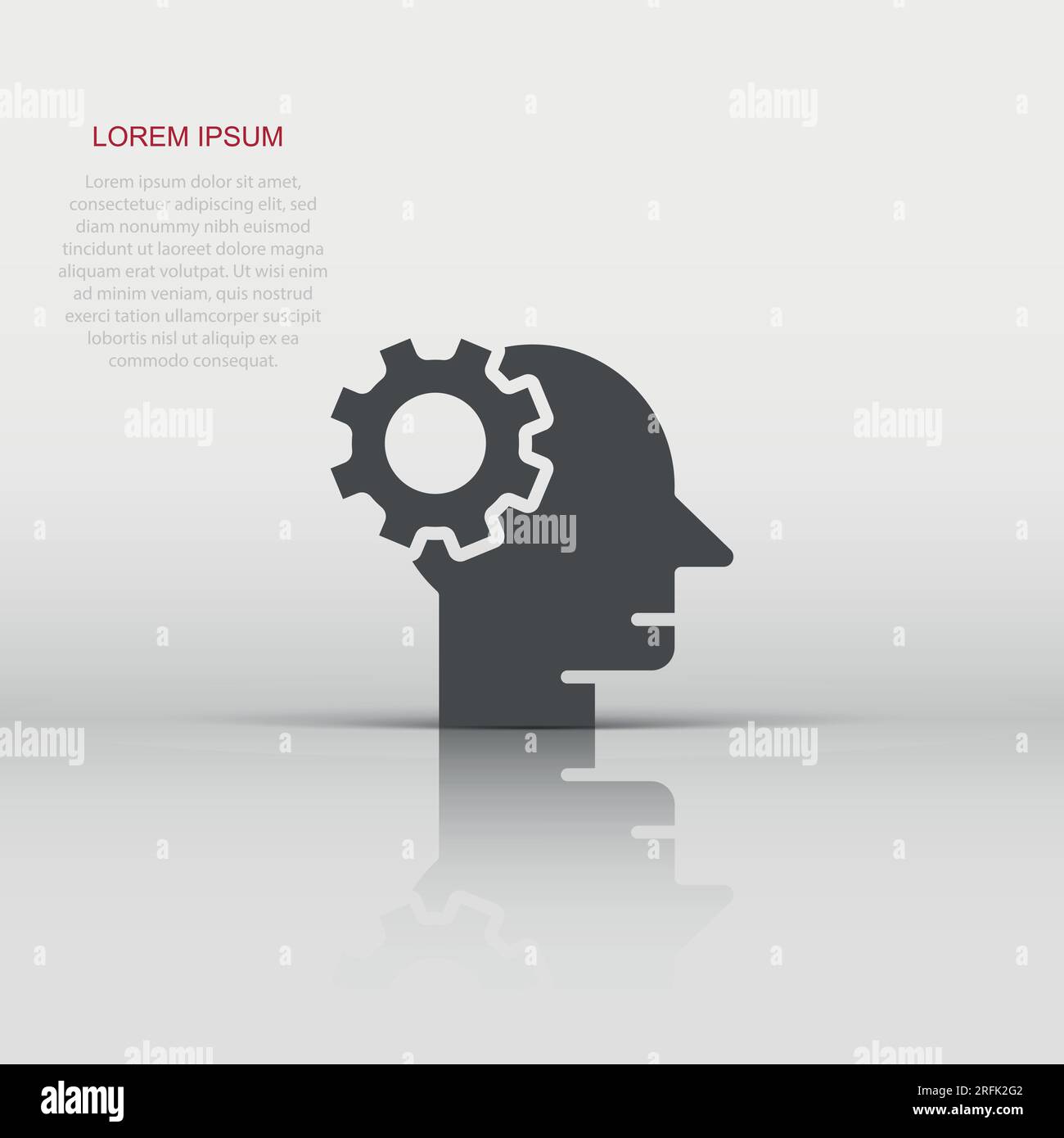 Human head with cogwheel icon in flat style. Technology progress vector illustration on white isolated background. Face and gear business concept. Stock Vector