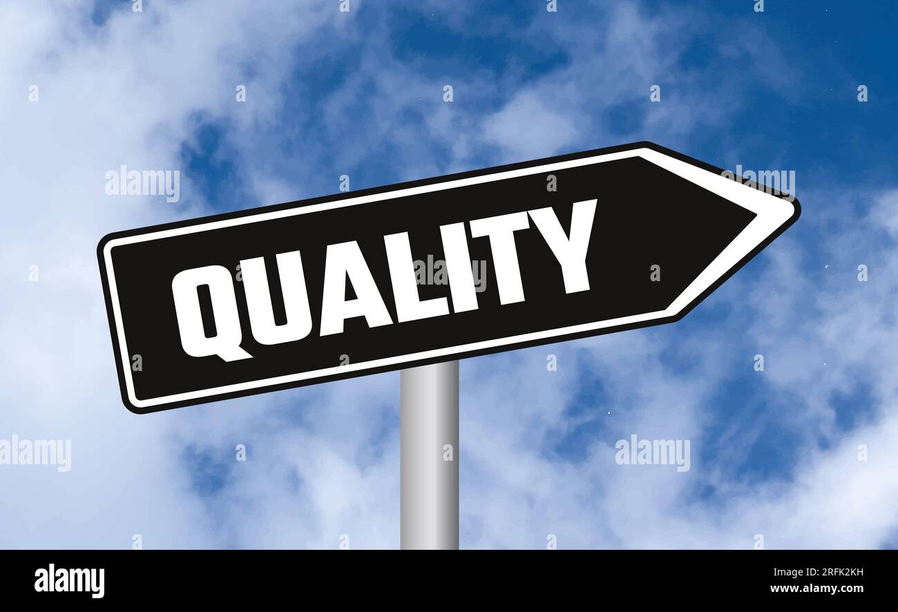 Quality road sign on sky background Stock Photo