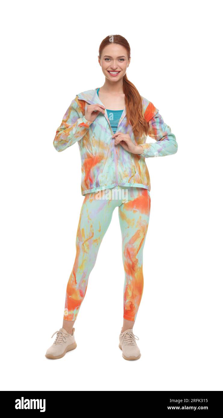 Young woman wearing sportswear on white background Stock Photo - Alamy