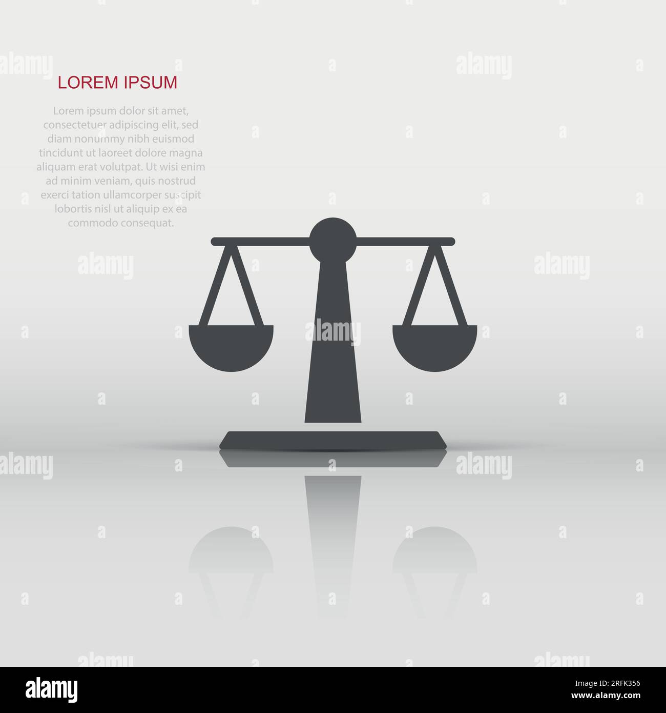 Scale balance icon in flat style. Justice vector illustration on white