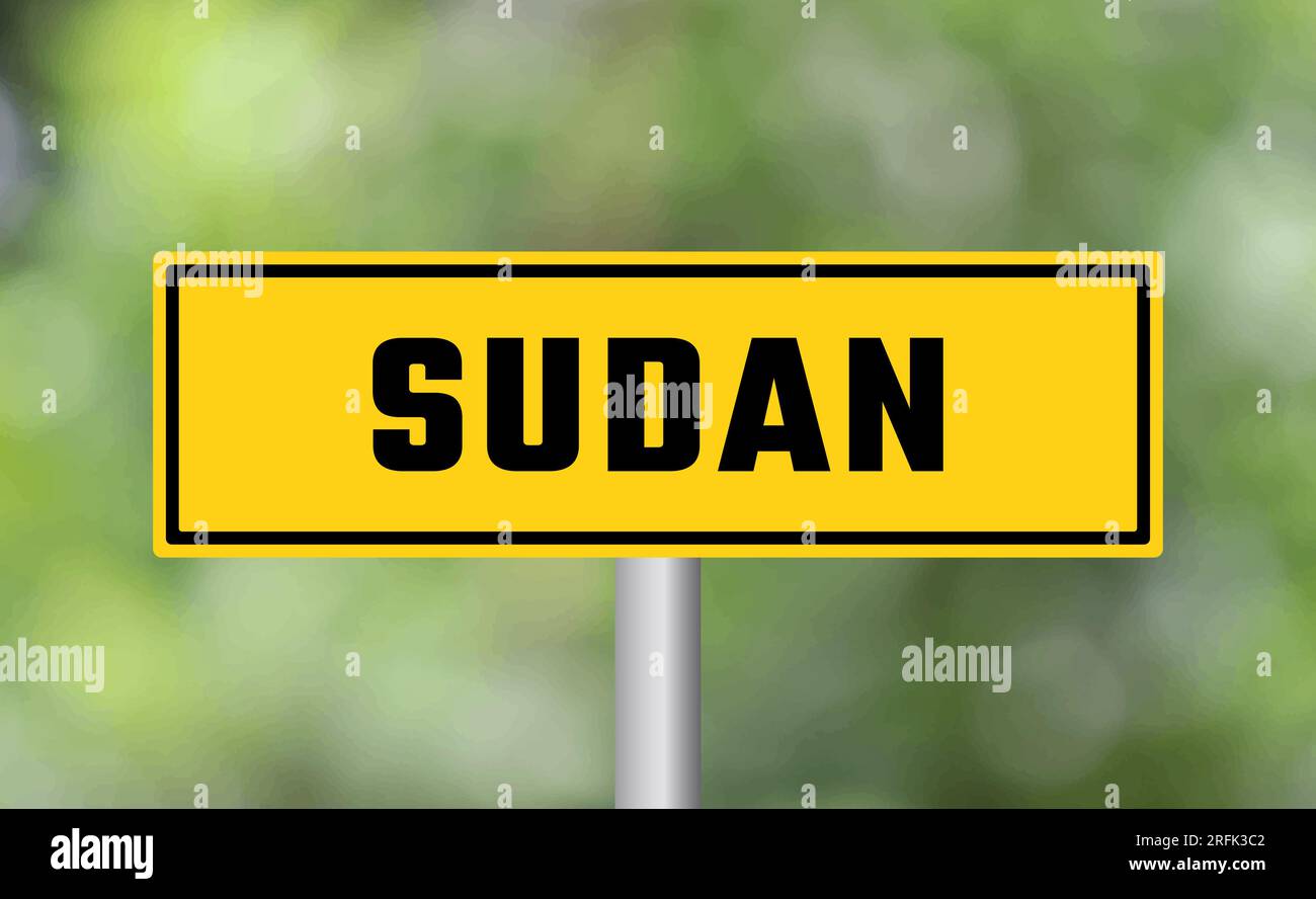 Sudan road sign on blur background Stock Photo