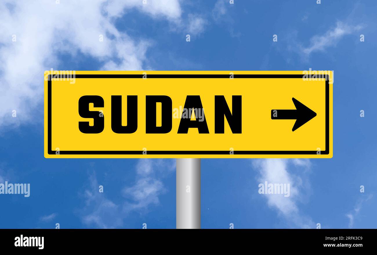 Sudan road sign on blue sky background Stock Photo