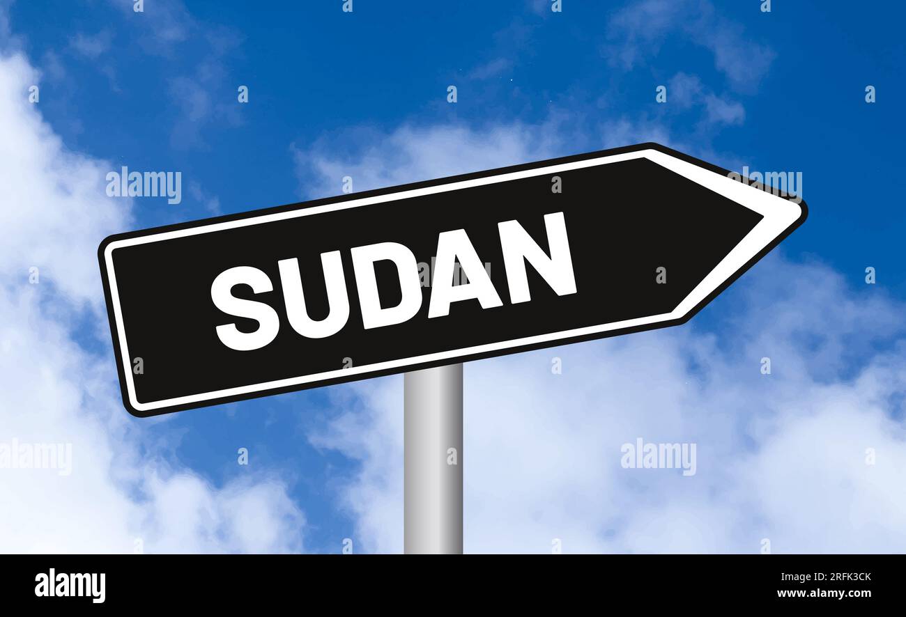 Sudan road sign on blue sky background Stock Photo
