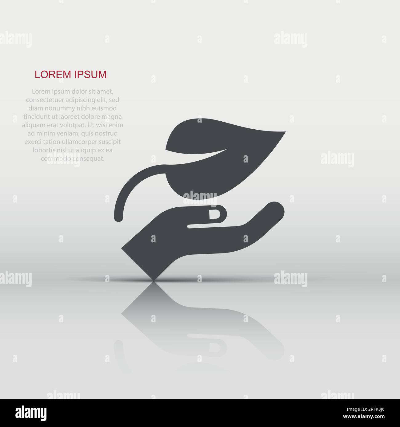 Hand with plant icon in flat style. Flower sprout vector illustration