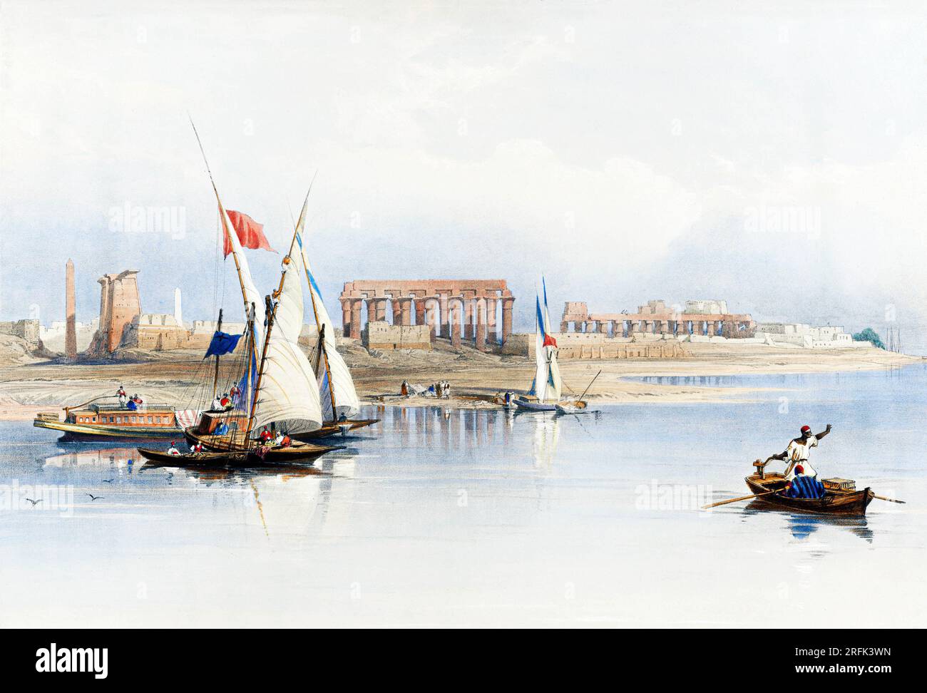 General view of the ruins of Luxor from the Nile illustration by David Roberts . Original from The New York Public Library. Stock Photo