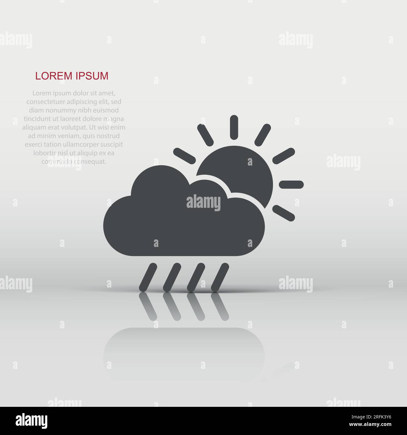 Weather icon in flat style. Sun, cloud and rain vector illustration on ...
