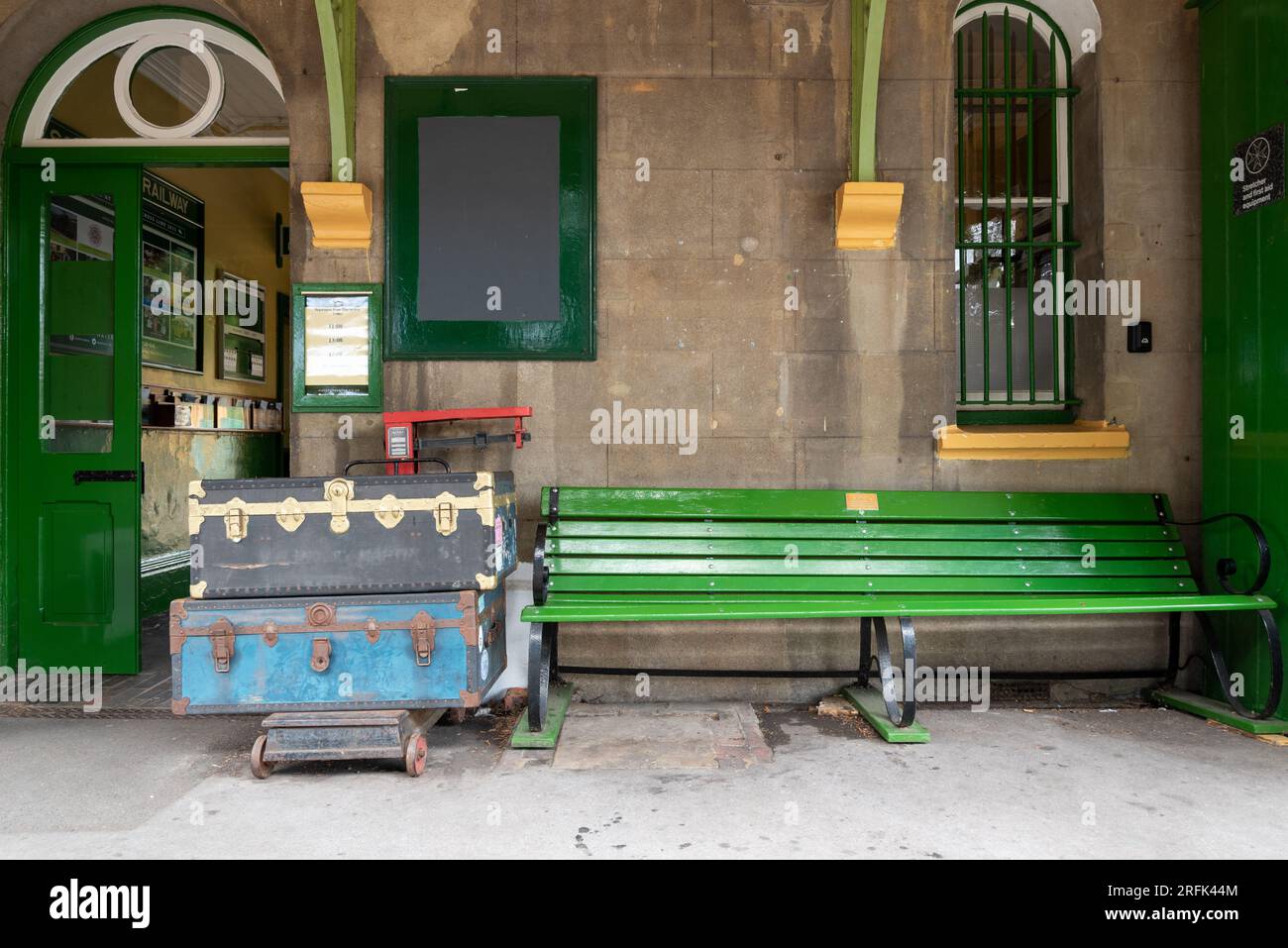 Waiting area at Alresford train station, designed to replicate what it looked like during the time of steam trains. August 2023 Stock Photo