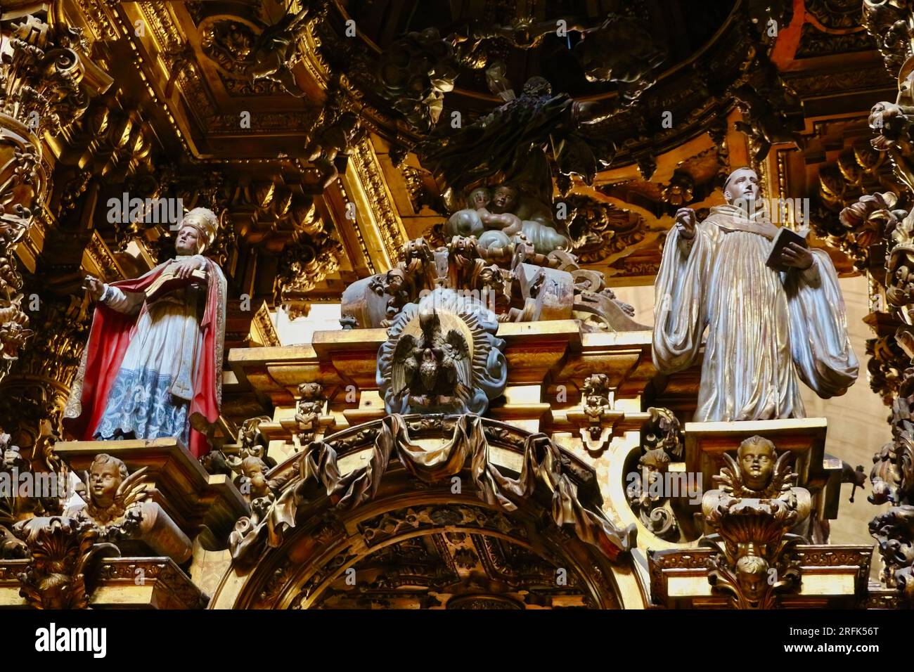 Detail of the gold leaf altar in the church of the Benedictine Monastery of San Martiño Pinario now a seminary Santiago de Compostela Galicia Spain Stock Photo