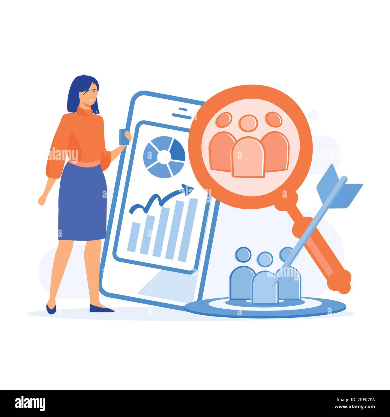 Target audience, woman set up advertice on social networks in