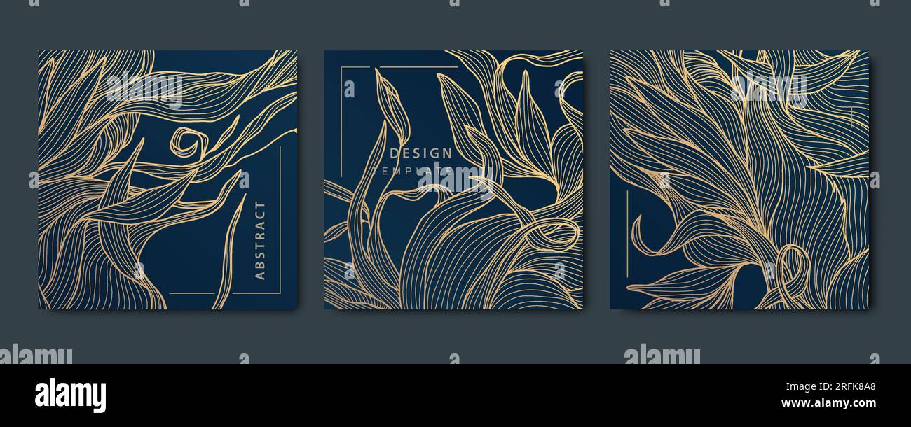 Vector set of abstract luxury golden square cards, wave post templates ...