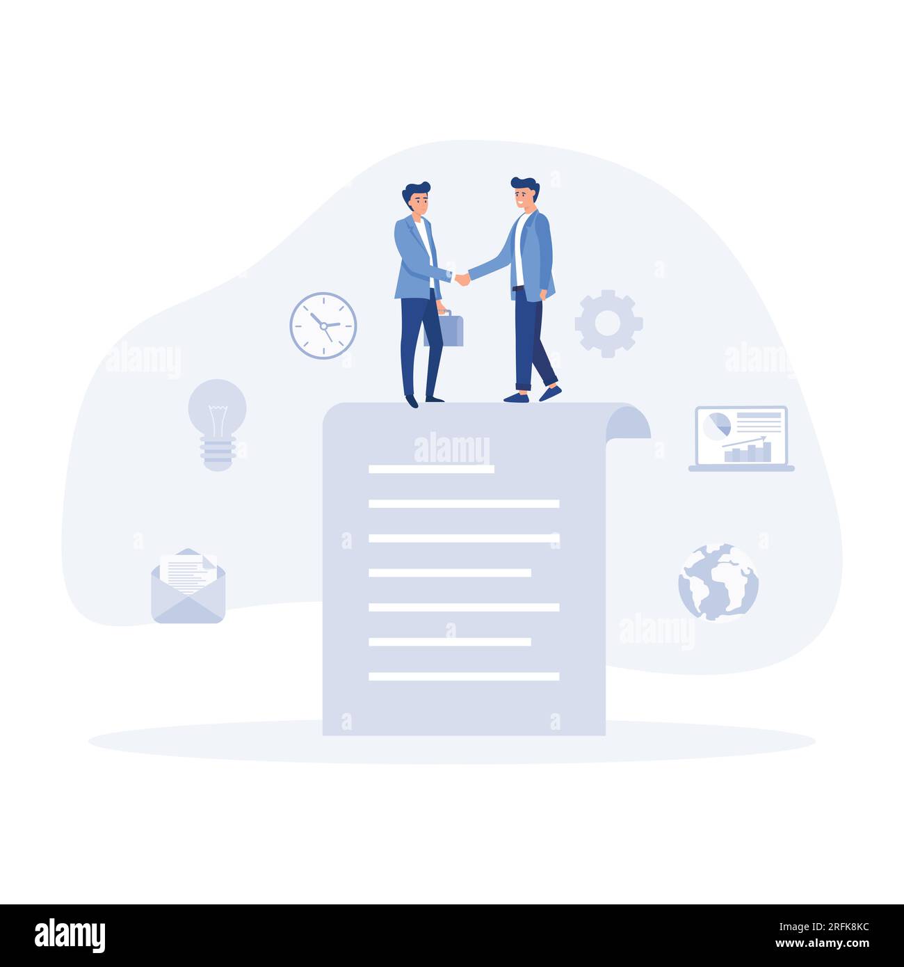 business concept, people standing on a signed contract, flat vector ...