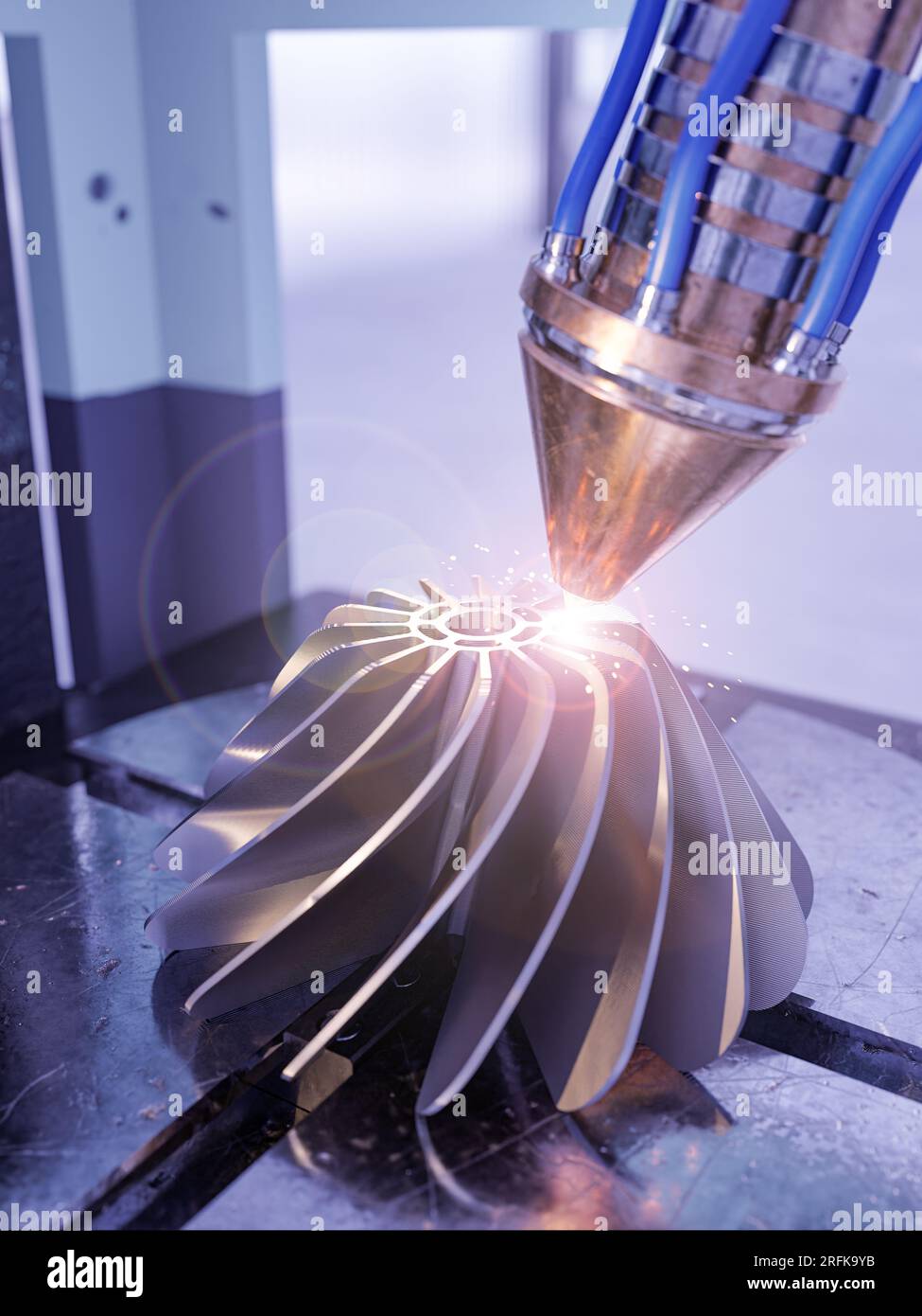 A modern 3D printer is printing a metal turbine. The future of machine ...