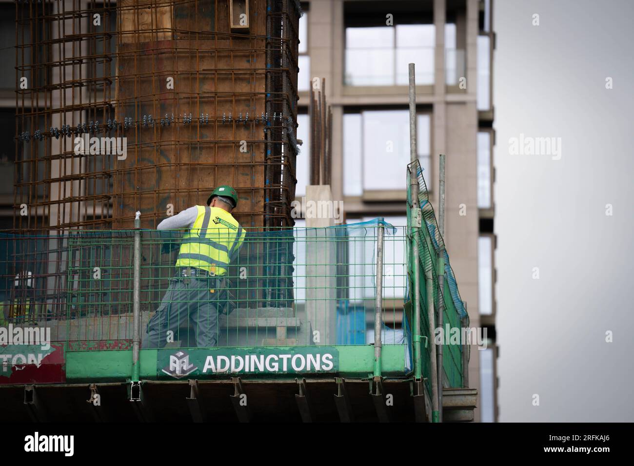 File photo dated 24/07/23 of a construction worker on a building site near South Bank, London. The UK's construction sector rebounded in July as an uptick in commercial building and civil engineering work offset sharp falls in residential housebuilding. Issue date: Friday August 4, 2023. Stock Photo