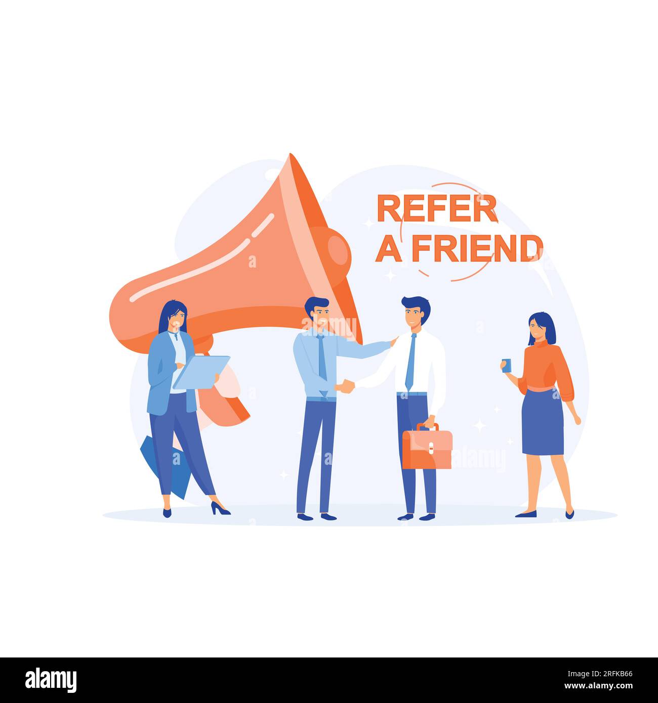 Refer A Friend Concept, People near megaphone with Referral program ...