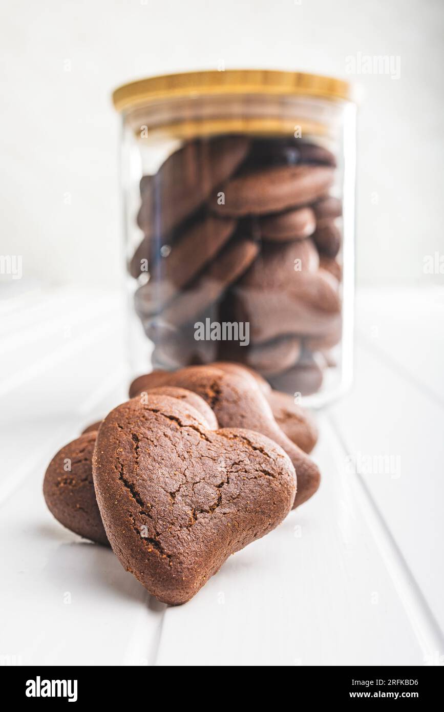 Heart shaped cookies on the white table. Stock Photo