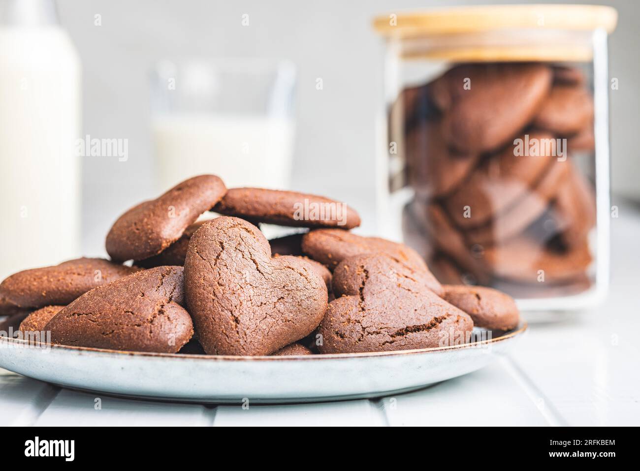 Heart shaped cookies on the plate. Stock Photo