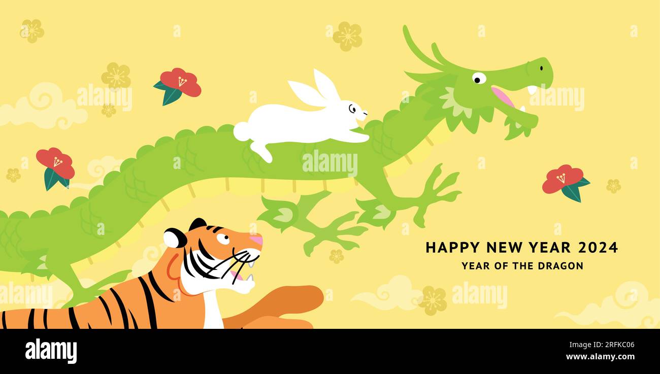 Cute cartoon zodiac animals card for year of the dragon. Zodiac dragon