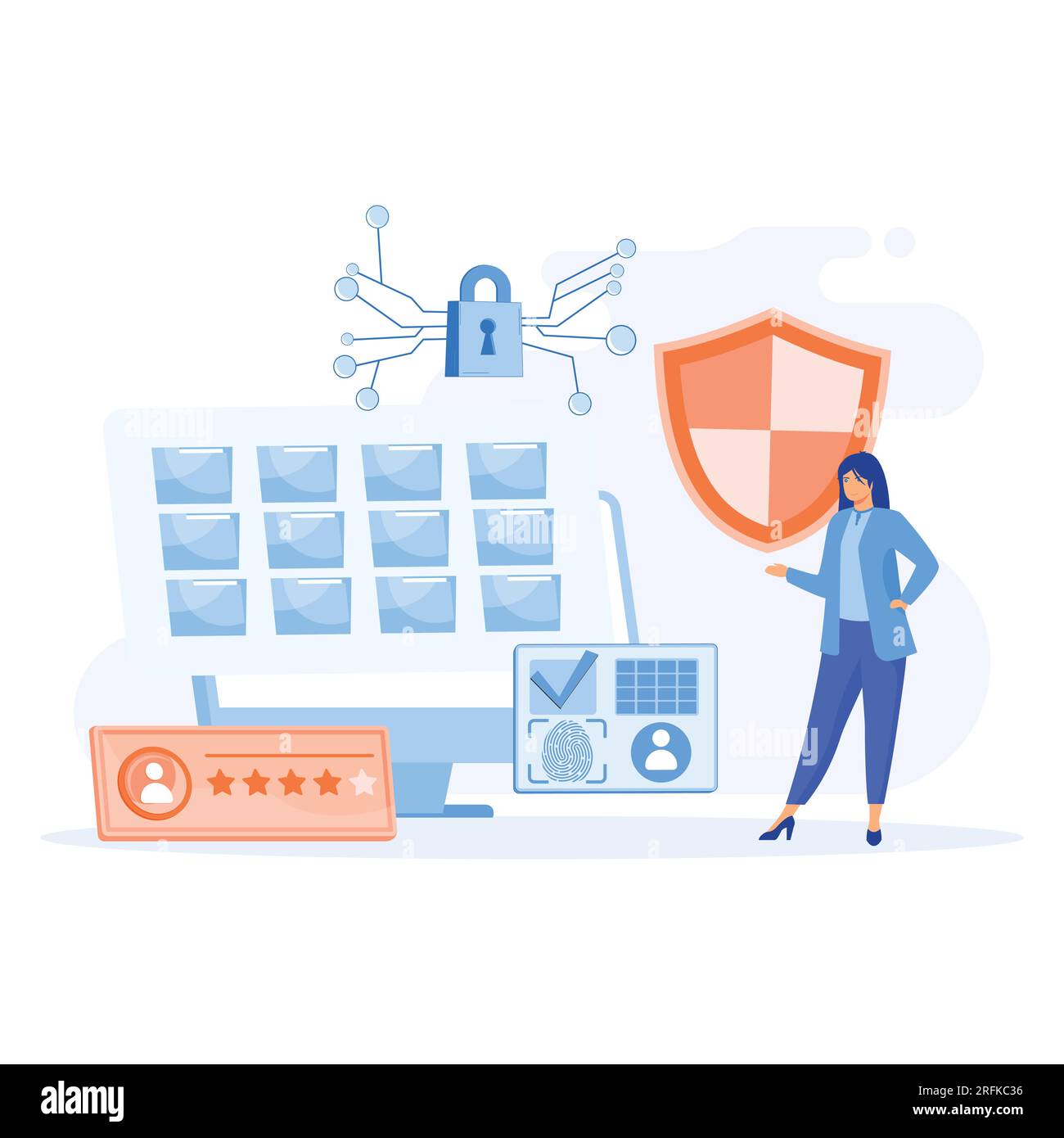 personal cyberspace data security, shield log in protection web access control, flat vector modern illustration Stock Vector