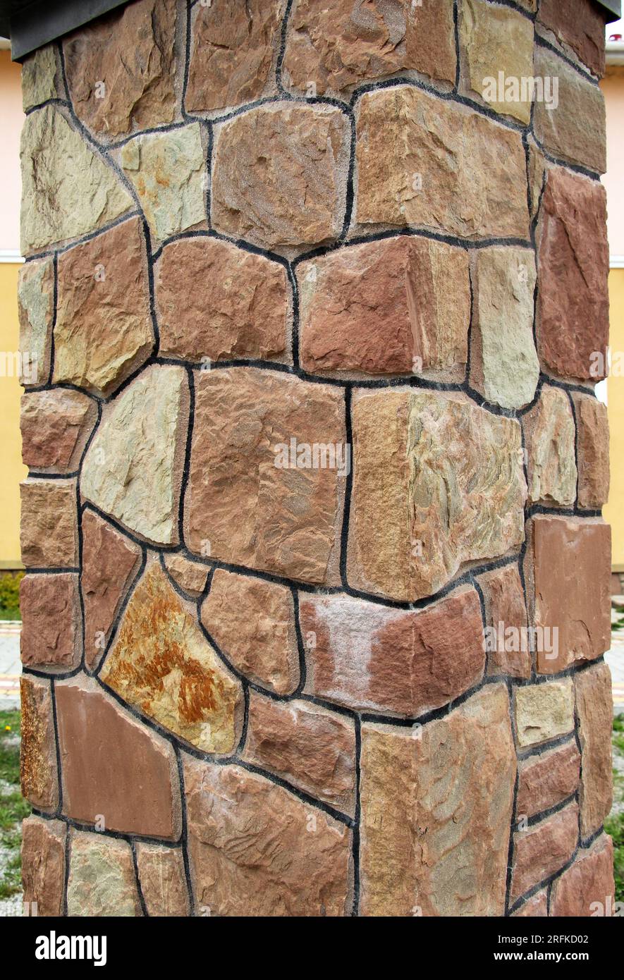 Split and processed red natural stone is used in construction Stock